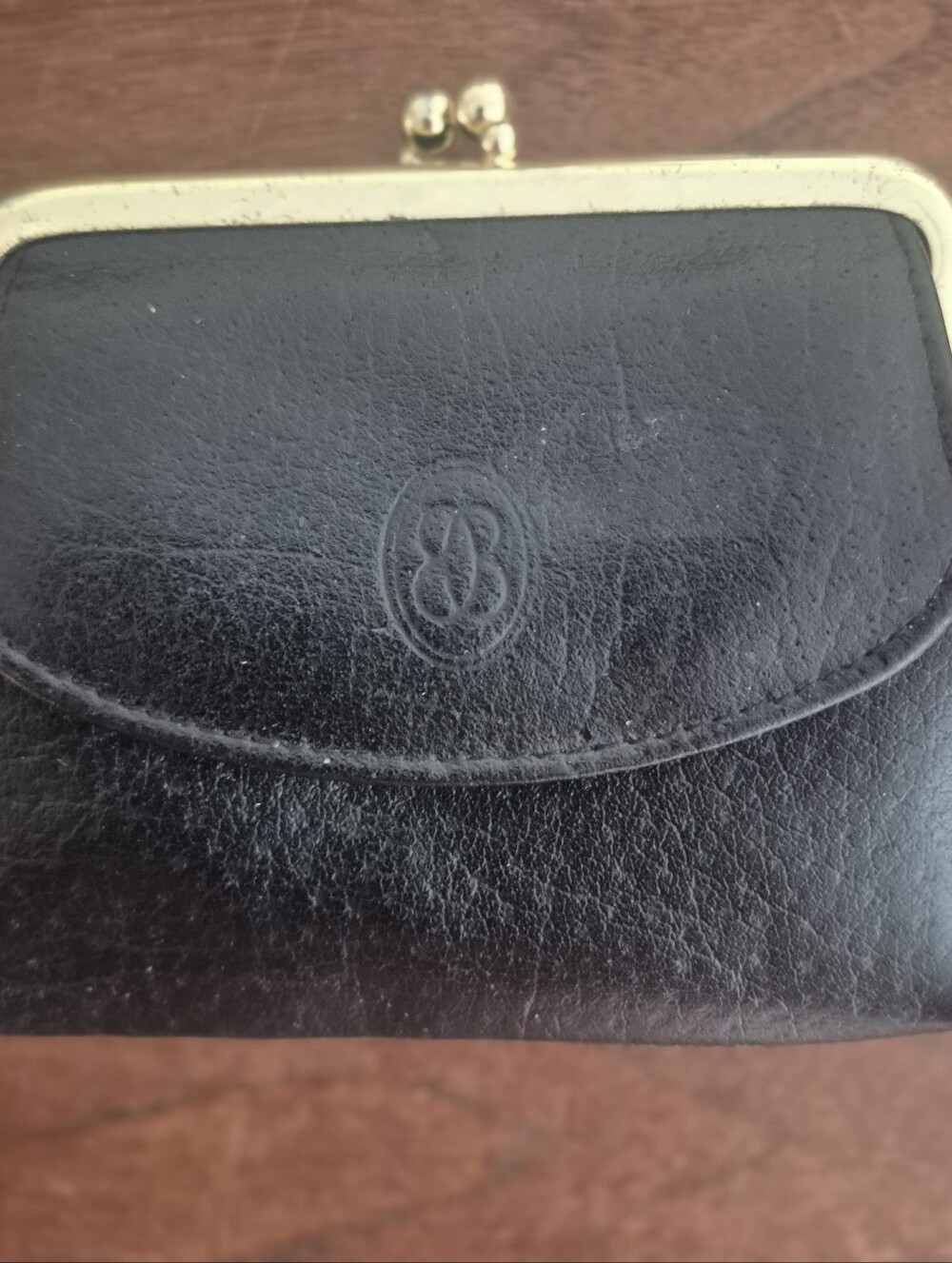 Buxton Black Leather Coin Purse with Gold-Tone Frame